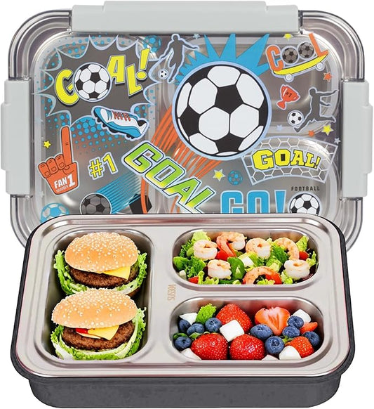 Stainless Steel Bento Lunch Box for Kids, 710 ml/23.5 oz BPA-Free Leak-Proof Food Containers with 3 Compartments, Back to School Students Daycare Lunches Snack Container Size for Ages 3-7