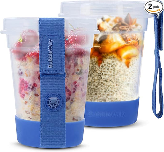 JoyPlus Overnight Oats Containers with Lids (2-Piece Set Screw Lid) - 16 Oz Overnight Oats Jars with Lids, Plastic Food Storage Containers with Lids Airtight for Oatmeal, Cereal, Yogurt, Chia Pudding