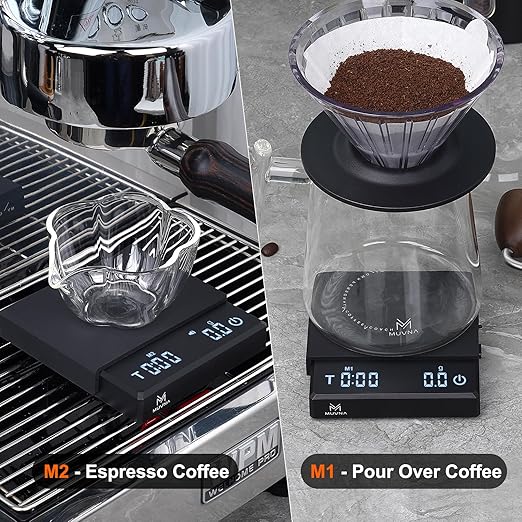 0.1g High Precision Digital Mini Coffee Scale, 0.3g to 2kg Measuring Range Rechargeable Espresso Mini Scale with Tare Function, LED Display (Black, ABS)