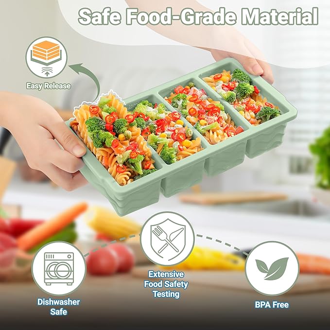 Silicone Freezer Tray for Soup with Lid – 1-Cup Soup Container Cube Style Ice Cube Trays for Freezer, Meal Prep & Food Storage, Freeze 250mL/125mL Portions – 2 Pack
