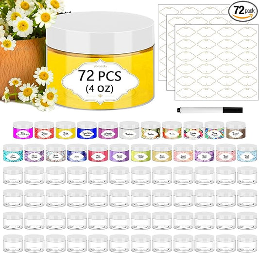 72 Pcs Plastic Jars, 4 OZ Plastic Jars with White Lids Round Clear Storage Containers Jar Leak Proof Slime Containers with Lids for Travel Refillable Slime Storage Jar for Beauty Product