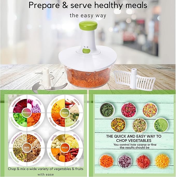 Brieftons Express Manual Food Chopper: 6.8-Cup, Hand Chopper Vegetable Cutter to Chop Veggies, Fruits, Herbs, Garlic Onion Chopper for Salsa, Salad, Pesto, Hummus, Guacamole, Coleslaw, Indian Cooking