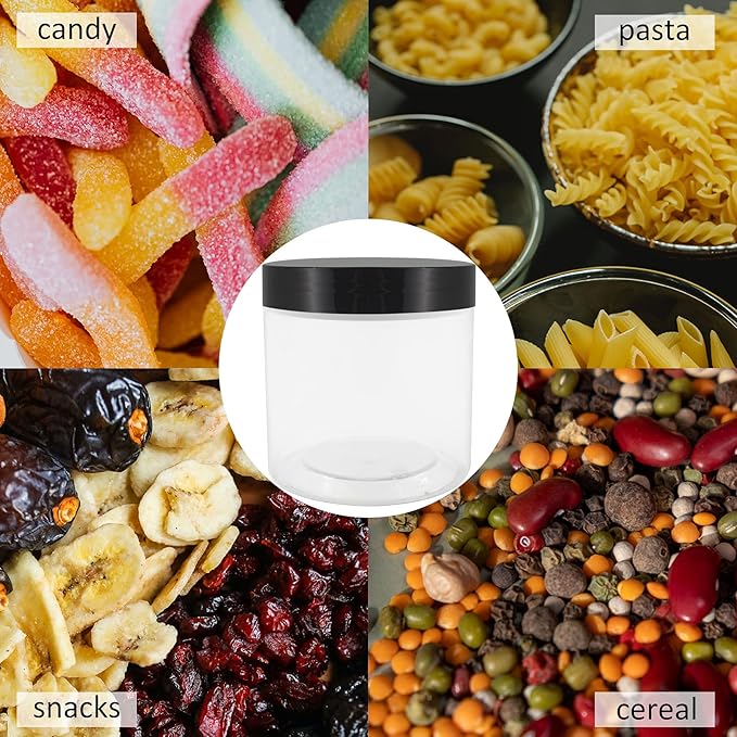 12 Pack 20oz (600ml) Clear Plastic Jars With Lids, Labels, 1 Pen - Empty Storage Containers for Dry Food, Peanut, Spice
