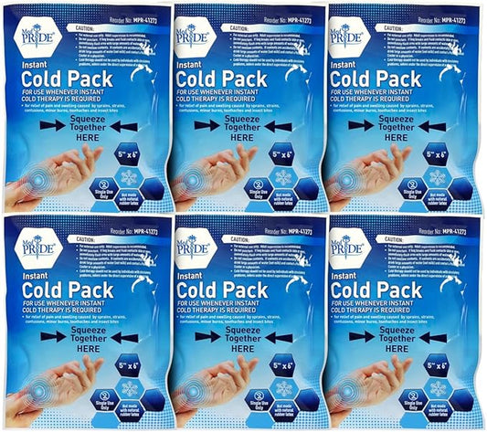 MED PRIDE Emergency Ice Packs 6-Pack, First Aid Instant Cold Pack for Pain Relief, Disposable 5''x 6'' Ice Pack for First Aid Kit, No Freezer Needed