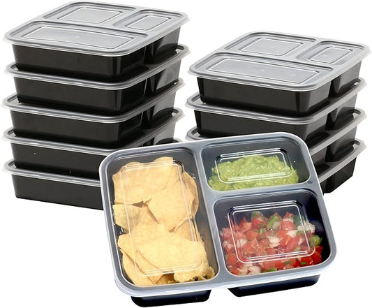 10 Pack - SimpleHouseware 3 Compartment Food Grade Meal Prep Storage Container Boxes (36 ounces)