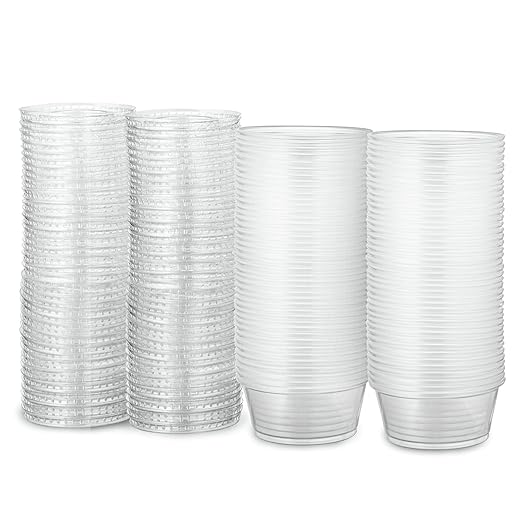 Clear Disposable Plastic Portion Cups With Lids (200 Sets - 2 Oz) - Disposable Condiment Cups, Sauce/Dip/Dressing Cups, Souffle Cups & Jello Shot Cups With Lids | Great Sampling Container