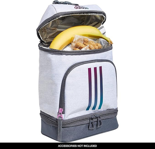adidas Excel Lunch Bag, Cooler with Zipper, Pocket for Ice Pack, and Clip, Temperature Control Insulation, Jersey White/Shadow Chrome/Onix Grey, One Size
