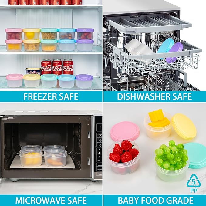 8 Oz Plastic Containers with Lids, 15 Pack 1-Cup Reusable Small Freezer Storage Containers with Screw Top for Food Snack Portion Meal Prep, Ultra Thick, Microwave Freezer Dishwasher Safe, 5 Colors