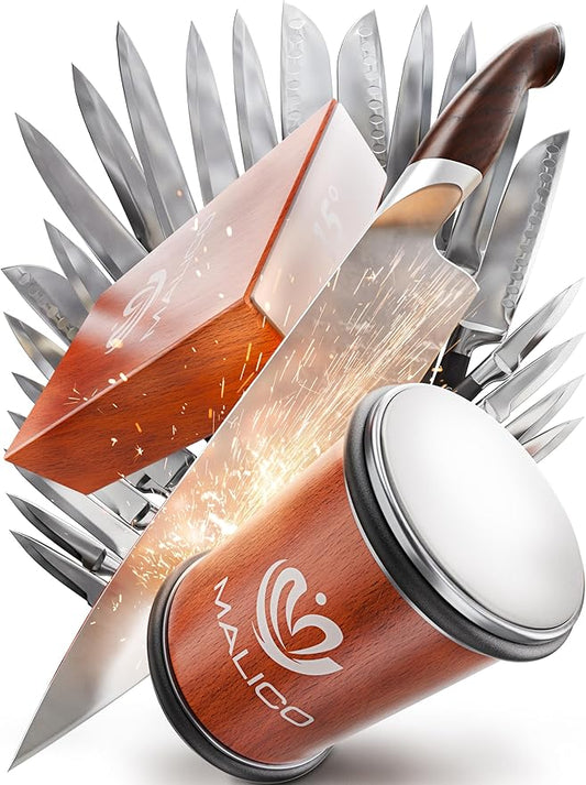 Rolling Knife Sharpener Kit – Kitchen Knife Sharpener with Diamond Roller – Magnetic Knife Sharpening Kit with 15° & 20° Base – Afilador de Cuchillos – Manual Sharpener Tool for Chef Use
