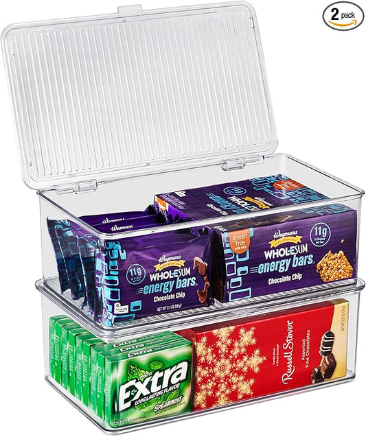 Sorbus Pantry Storage with Lids - Clear Plastic Refrigerator Bins - MultiPurpose & Versatile Stackable Cabinet Organizers - Cosmetics, Laundry, Office Supplies, Food Organizer - 2 Pack