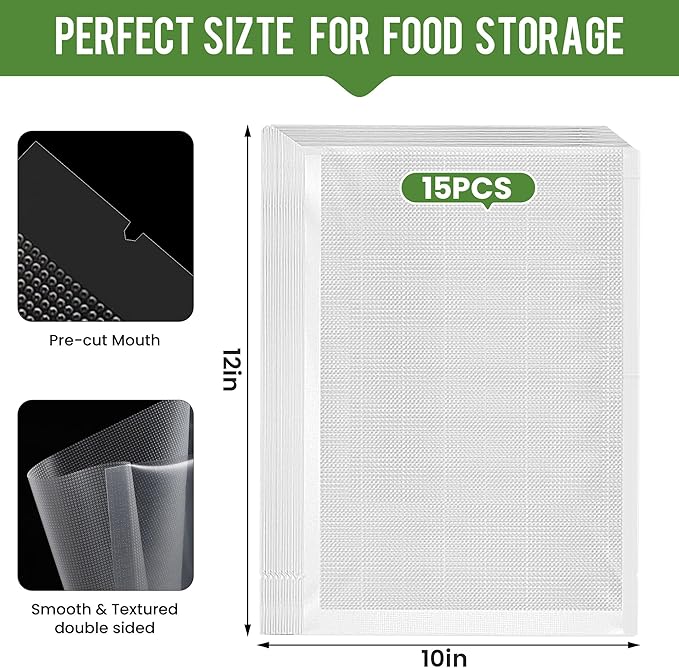 Bio-th Food Vacuum Sealer Machine – Fast & Compact Multi-Functional Vacuum Sealer for Food Storage – Dry & Wet Modes – Includes 15pcs Large Bags (25x30cm) + 6 Rolls – Food Saver Vacuum Sealer Machine