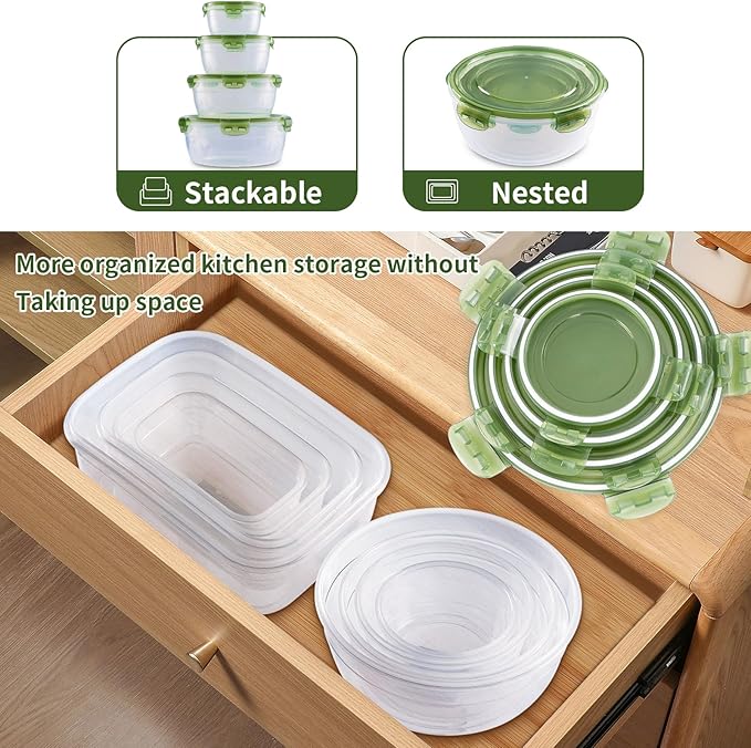 Today's Present Food Storage Container with Lids Set For 4, Plastic Mixing Bowls, Airtight Stackable Leakproof Reusable Storage Containers for Kitchen, BPA Free, Microwave, Dishwasher, Freezer Safe