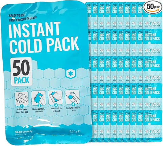 ICEWRAPS 4x7 Instant Cold Pack - Bulk Box of 50 | Cold Compress Instant Ice Pack for Emergency | Disposable Ice Packs for Injuries | Instant Breakable Ice Packs for First Aid and Sports