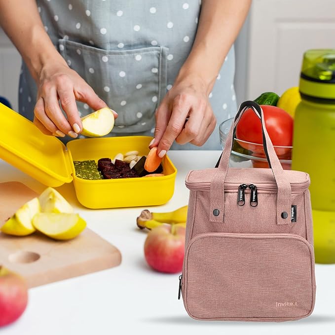 PATIKIL Insulated Lunch Bags, Bento Bags Thermal Lunch Tote Portable Food Containers Bag with Pockets for Office Camping Picnic, Pink