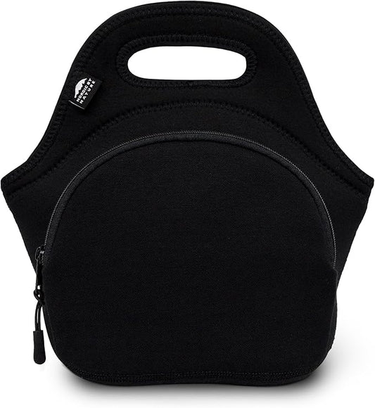 Nordic By Nature Lunch Bags For Women & Lunch Boxes For Kids Premium Insulated Lunch Box Extra Thick Neoprene, Soft Cotton Feel, Premium Stitching, Outside Pocket, Washable (M) Black