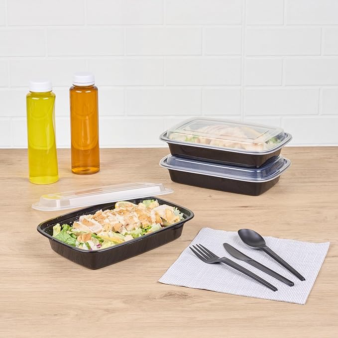Restaurantware-Asporto Microwavable To-Go Container - BPA Free PP Rectangular Take Out Food Container with Clear Plastic Lid - Catering & take out - 28 oz - Black - Plastic - Disposable - 50ct Box