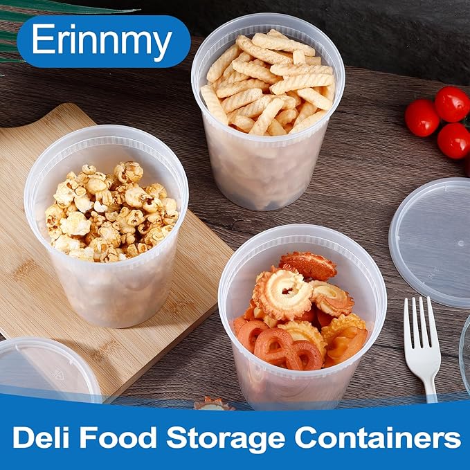 48 Sets Soup Containers with Lids,32 oz Deli Food Storage Containers,Clear Stackable Plastic Deli Container,Heavy-Duty Takeout Container,Leakproof,Microwave Freezer Dishwasher Safe