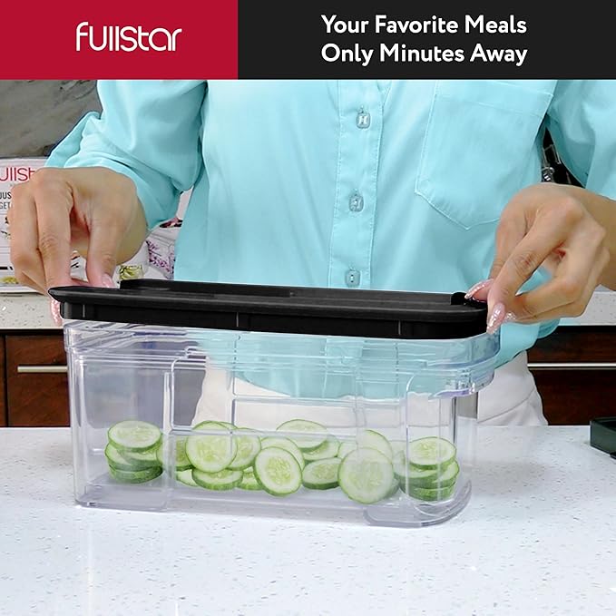 Fullstar All-in-1 Vegetable Chopper and Mandoline Slicer for Kitchen - Cheese Grater, French Fry Cutter, Cheese Slicer - Bonus Handheld Spiralizer Included (4 in 1, Black)