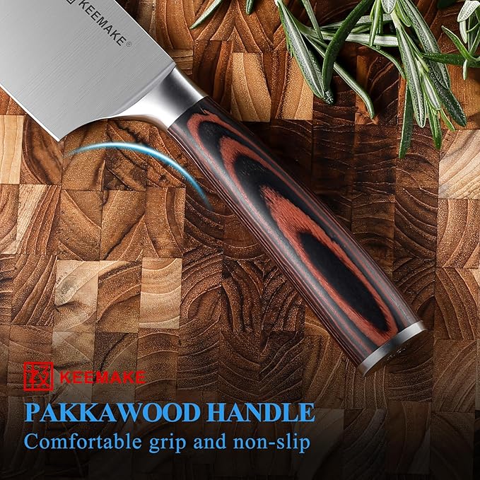 KEEMAKE Nakiri Knife 7 Inch - Sharp Kitchen Knife with High Carbon Stainless Steel Blade, Meat Cleaver Vegetable Cooking Knife with Ergonomic Pakkawood Handle and Gift Box Included