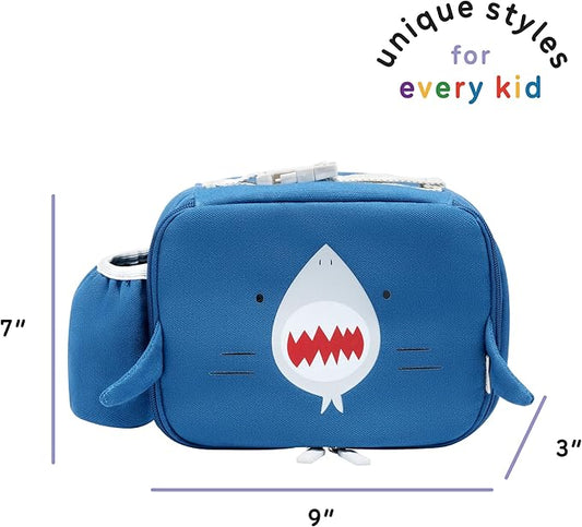 Toddler Lunch Bag for Girls and Boys, Lunch Box for Kids Ages 2–5, Fully Insulated with Padded Handle, Storage Pocket and Water Bottle Pocket, Lightweight, Easy to Clean, BPA-Free - Shark