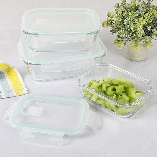 Martha Stewart Seavey 6 Piece 51.4 oz, 35.5 oz, 21.6 oz Square Storage Borosilicate Glass Container Set w/PP Snap Martha Blue Lids