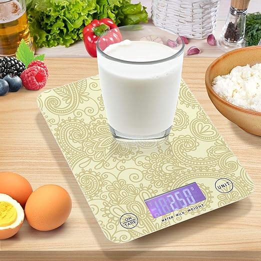 Food Scale Kitchen Scale for Baking Cooking Digital Food Weighing Measuring Scale Small Waterproof Electric Food Scale Gold Paisley Damask