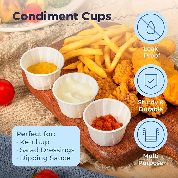 Fit Meal Prep [500 Pack] 1 oz Treated Paper Souffle Portion Cups for Condiments Samples Measuring Jello Shots Sauce Disposable Cup - White