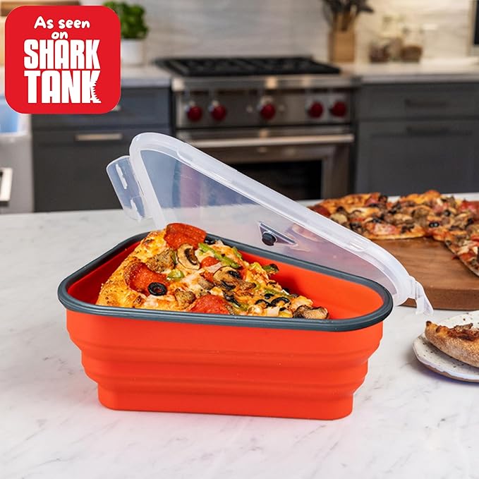 PIZZA PACK The Perfect Reusable Pizza Storage Container with 5 Microwavable Serving Trays - BPA-Free Adjustable Pizza Slice Container to Organize & Save Space, 3 Pack, Red