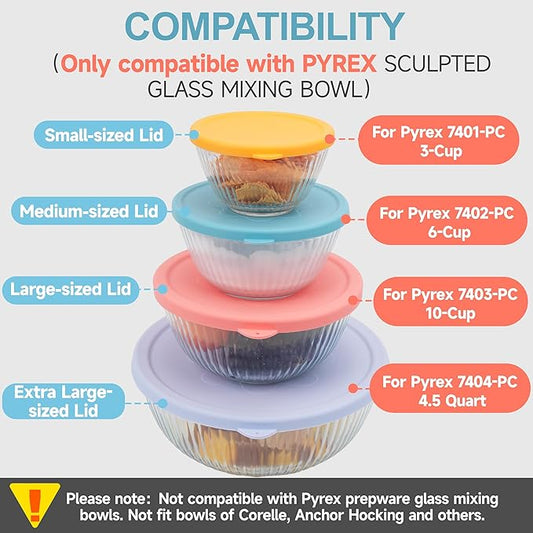 1 Pack Silicone Replacement Lids for Pyrex 7403-S 10-Cup Sculpted Glass Mixing Bowls & Pyrex 2.3 Quart Sculpted Tinted Glass Mixing Bowls, Large Size Silicone Covers, Dishwasher & Microwave Safe