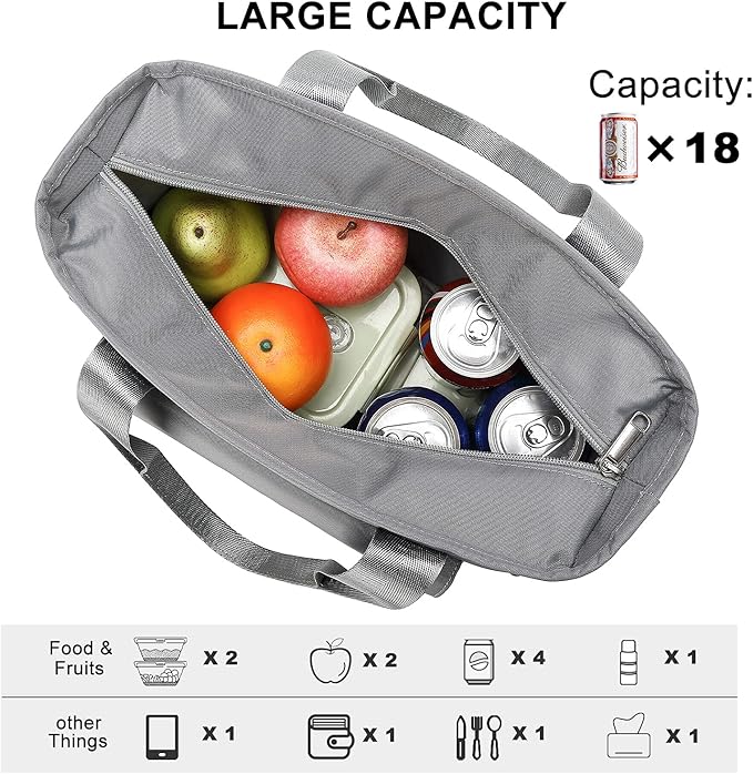 Weitars Lunch Bag for Men Women,Leak Proof Lunch Box for Work,Large Lunch Tote Bag with Removable Shoulder Strap,Insulated Lunch Bag for Picnic Hiking