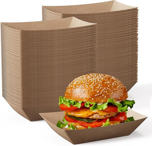 JOLLY CHEF 2lb Paper Food Trays, 250 Pack Disposable Paper Boat, Kraft Serving Boats, Food Holder Trays for Snacks French Fries Nachos Hot Dog Tacos BBQ Party