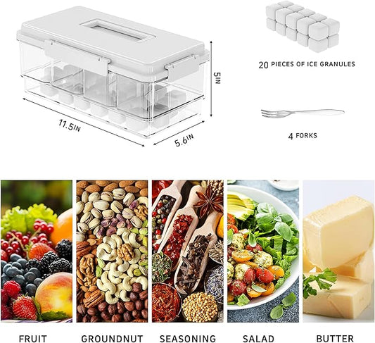 Eanpet 2Pack Ice Chilled Condiment Caddy with 4 Containers & 4 Lids Fruit Serving Tray Platter with Handle Portable Condiment Organizer Server for Mimosa Bar Supplies,Salad,Taco,Party Garnish,White