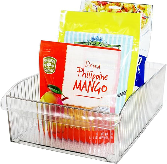 Oggi Easy Glide Fluted Storage Bin with Wheels - Clear, Ideal for Kitchen Organization, Pantry Storage, Fridge Organizing, Cabinet Storage - 14x8
