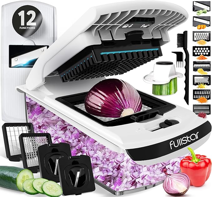 Fullstar Vegetable Chopper, Mandoline Slicer - Cheese Grater, Food Chopper with Container, Kitchen Gadgets, Home Essentials (All-in-1, White/Black)