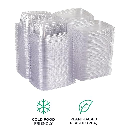 ECO PRODUCTS Compostable 12oz Clear Rectangular Deli Containers With Lids, Pack of 100, Meal Prep, Made from PLA Plastic, A Renewable Material Made from Plants, One Lid For All