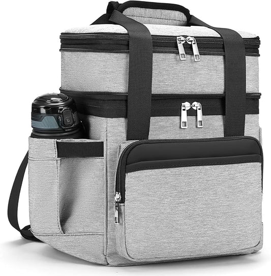 Insulated Lunch Bag & Lunch Box for Men - Double Deck Reusable Lunch Bag for Women Tote Cooler Bag Leakproof Soft Expandable - Large Lunchbox for Work/Adult/Picnic/Outdoor (Gray，15L)
