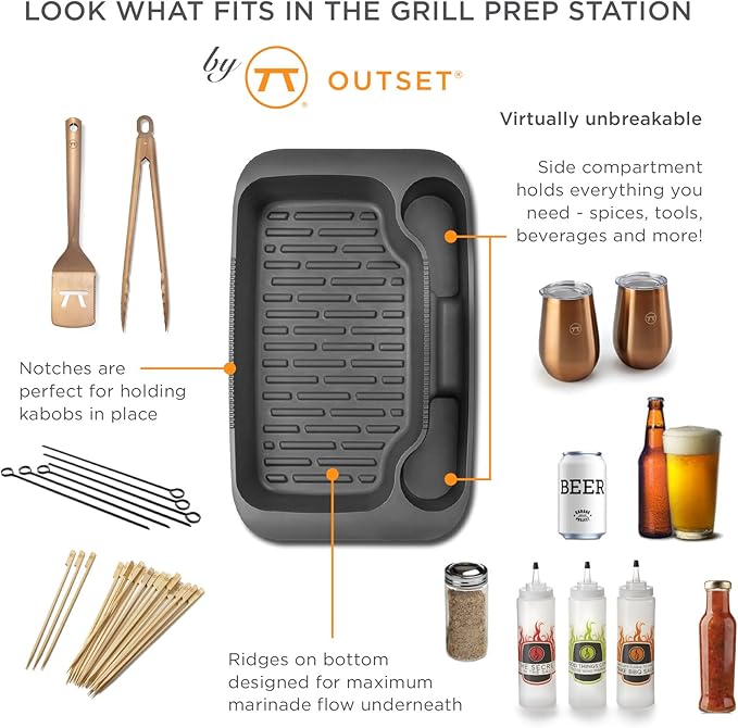 Outset Grill Prep Station and Marinade Tray, With Lid, 18" x 11"