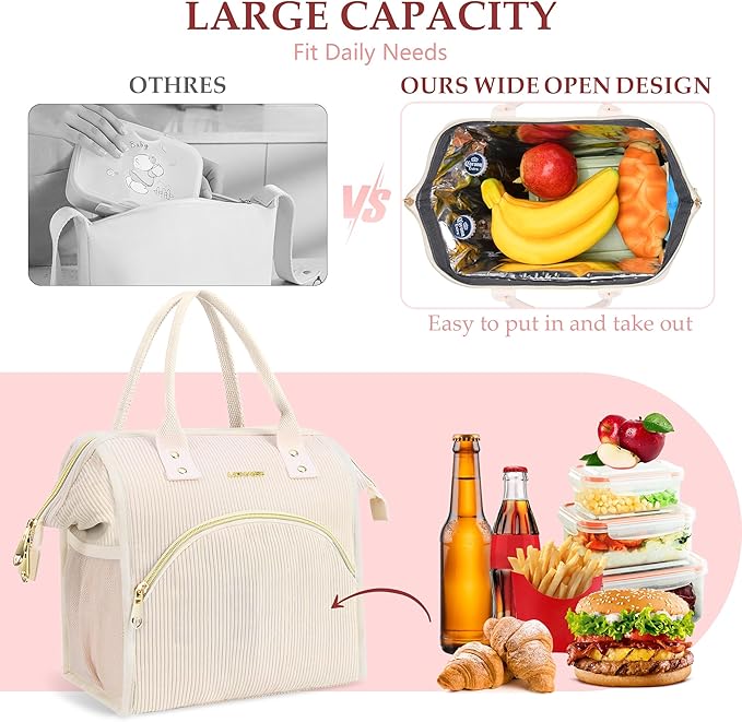 Personalized Initials Lunch Box for Women& Men,Preppy Reusable 10 L Insulated Lunch Bag,Leakproof Large Adults lunch tote Cooler Bags Insulated for Beach,Travel,Work,Picnic-Birthday Gifts（Beige）