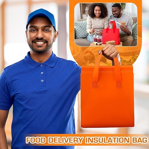 Kacctyen 100 Pcs Insulated Take Out Bags Bulk 9.5 x 6 x 9.5 in Thermal Insulation Food Bag for Coffee, Milk Tea, Hot Cold Food, Delivery Cooler Bag for Catering Restaurant Grocery Picnic (Colorful)