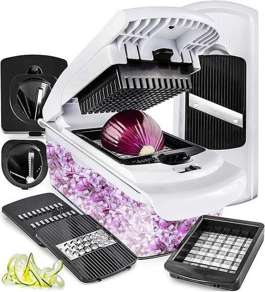 Fullstar Vegetable Chopper, Mandoline Slicer - Cheese Grater, Food Chopper with Container, Kitchen Gadgets, Home Essentials (7-in-1, White/Black)