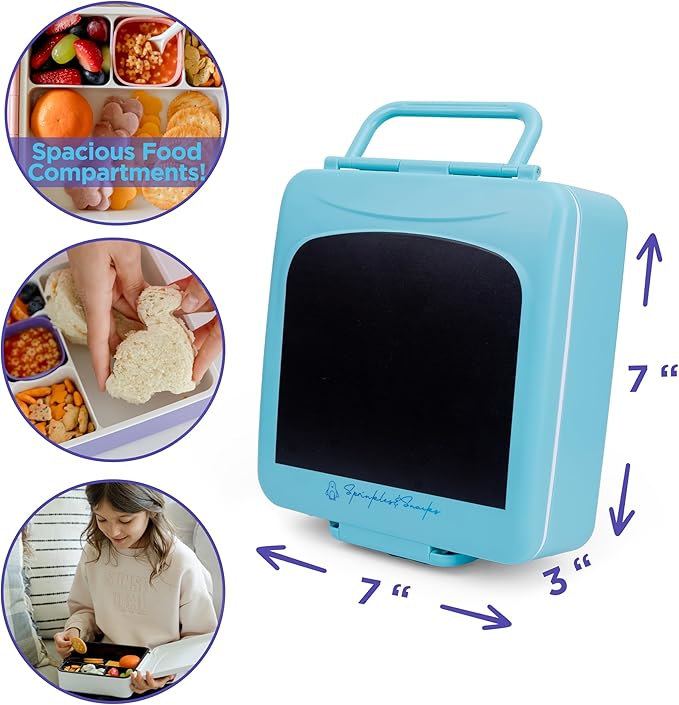 Chalkboard Kid Lunch Box for Girls & Boys - Leak-Proof Kids Lunchbox with Removable Compartment Tray, Lid Container & Utensils - BPA-Free Lunch Box Containers for Kids for School, Daycare - Blue
