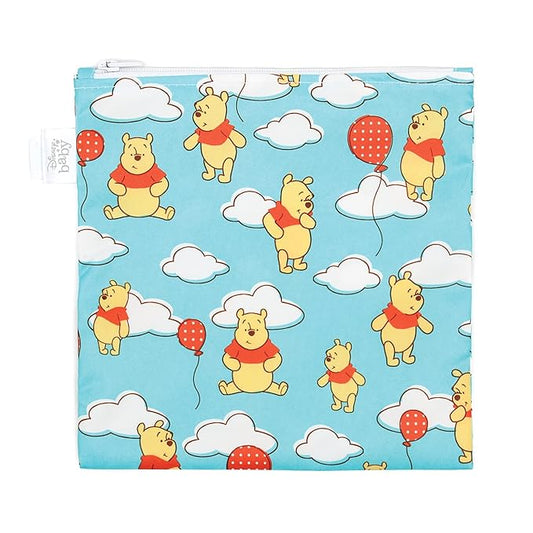 Bumkins Disney Reusable Sandwich and Snack Bags, for Kids School Lunch and for Adults Portion, Washable Fabric, Waterproof Cloth Zip Bag, Travel Pouch, Food-Safe Storage, Large, Winnie the Pooh