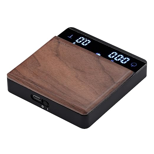 Normcore Pocket Coffee Scale, Espresso Scale with Timer, Pour Over Drip Coffee Scale, 2000g/0.1g Barista Scale, Anodized Aluminum Body with Back-Lit LCD Display, American Walnut Wood Cover