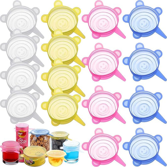Patelai Silicone Stretch Lids 16 Pieces 2.6-3.3 Inch Microwave Cover for Food Round Reusable Silicone Lids for Bowls, Food Covers(Multicolor)