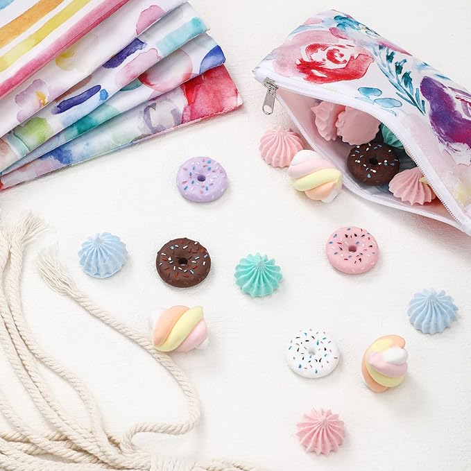 Lallisa 6 Pcs Watercolor Reusable Snack Bags Fabric Cloth Sandwich Bags for Kids, Cute Washable Lunch Pouch with Zipper Reusable Food Pouches