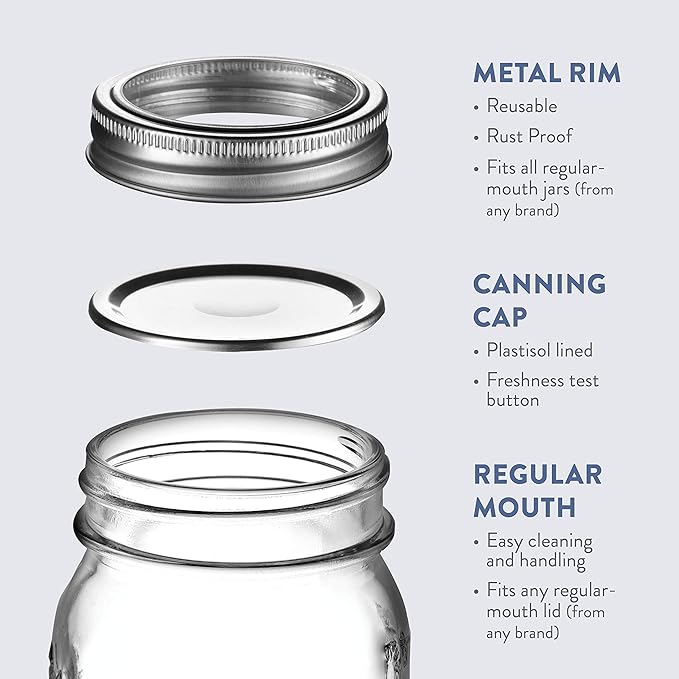 Paksh Novelty Mason Jars with Lids & Sealer - 5 Pack 16 Oz Regular Mouth Glass Canning Jars - Food Storage Container - Airtight Container for Pickling, Candles, Overnight Oats, Fruit Preserves