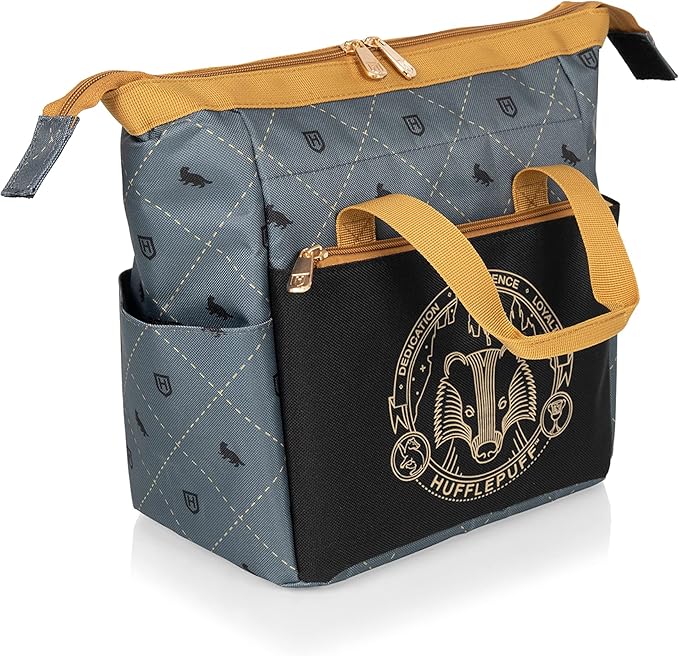PICNIC TIME Harry Potter Hufflepuff On The Go Lunch Cooler, Soft Cooler Lunch Box, Insulated Lunch Bag, (Black with Yellow Accents)