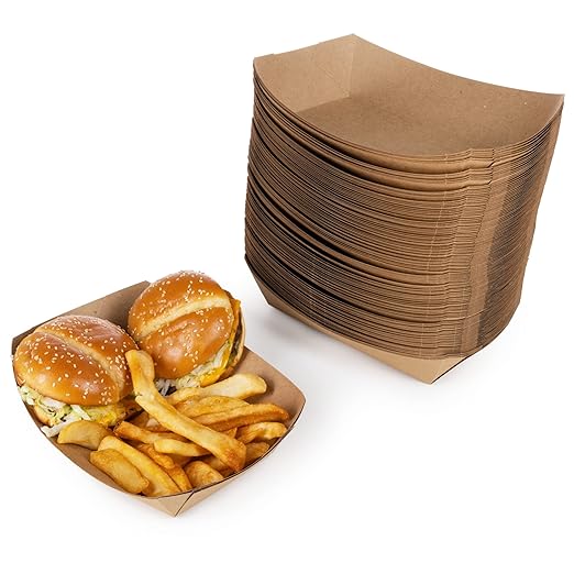 IDL Packaging 5 lb Kraft Paper Food Trays (Pack of 125) - Food-Safe Poly Coated for Extra Moisture Resistance - Proudly Made in USA - Serving Tray for Fries, Burgers, Appetizers