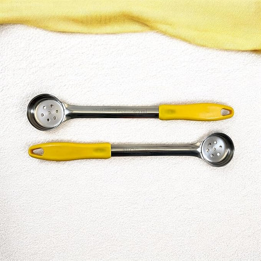 1 Ounce Slotted Stainless Steel Portion Control Ladle Spoon for Measuring and Serving; Commercial Grade Serving Scoops [Pack of 2]