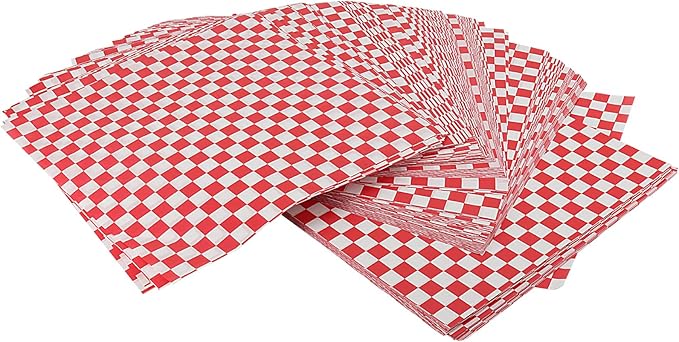 500 Sheets Checkered Deli Paper Sheets, 12 x 12 Inch Red and White Waxed Deli Paper, Food Basket Liners Bulk, Wrapping Paper for Bread Fair Party Picnic